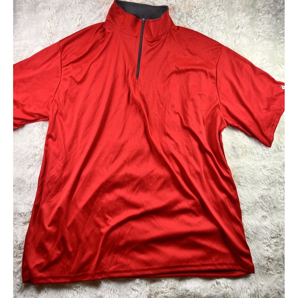 Badger Sport Mens 2XL Red Short Sleeve 1/4 Zip Pullover Shirt Activewear Gym⁠ A7